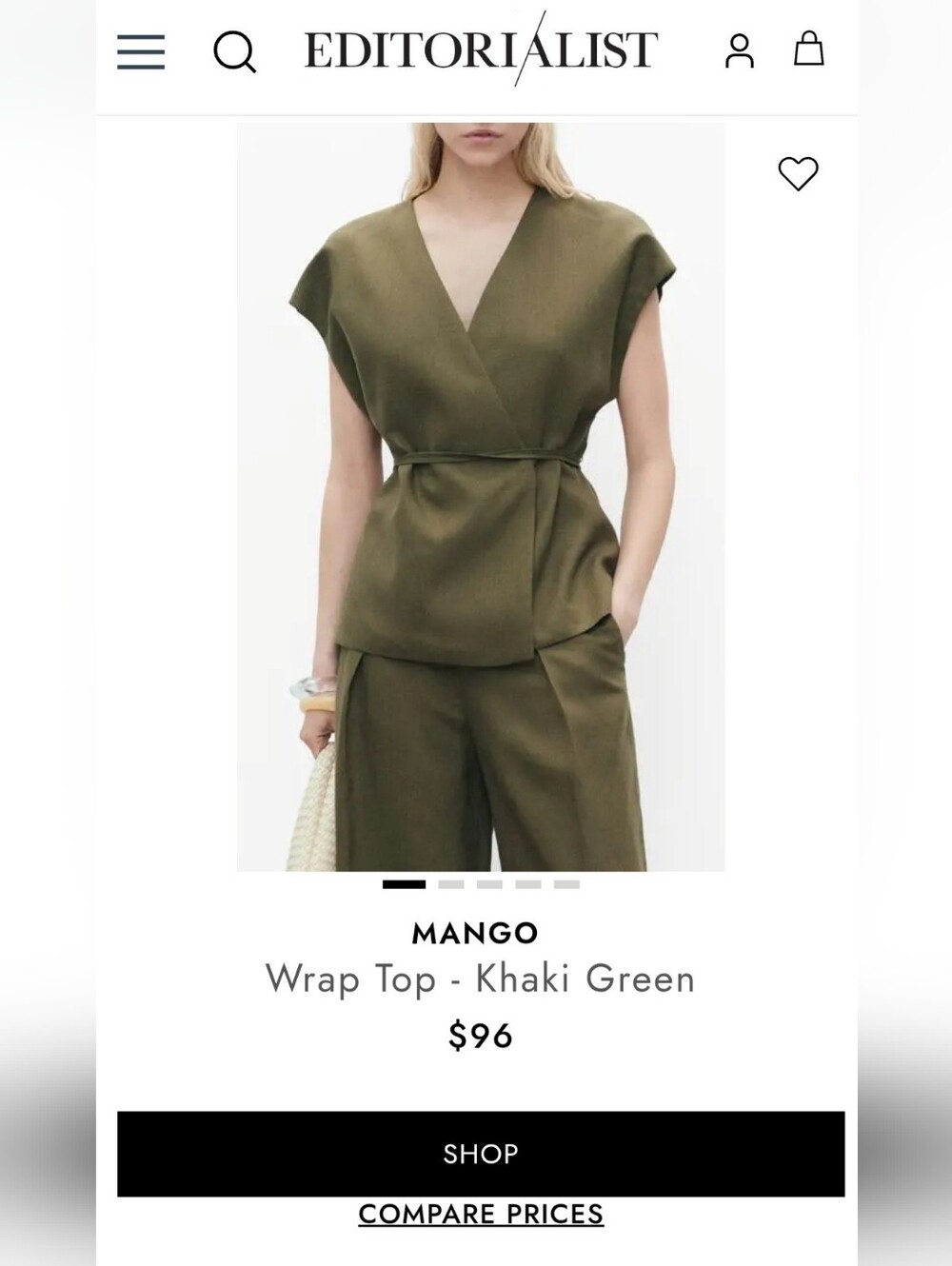 Mango Khaki green linen blend Wrap Top